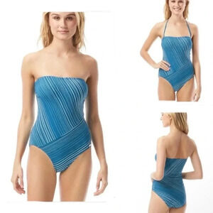 Vince Camuto Spliced Bandeau One Piece Swimsuit - Savona Stripe Color Limoncello